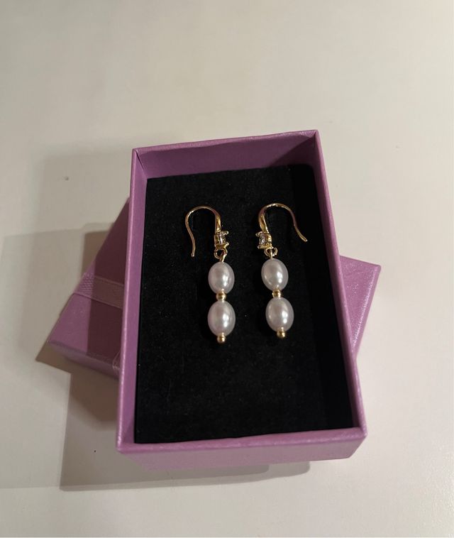 Orecchini pendenti perle e zirconi oro
