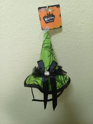 Diadema Gorro Bruja Halloween Verde Negro