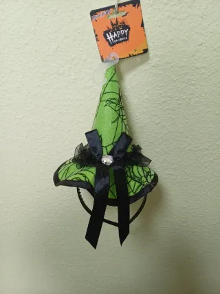 Diadema Gorro Bruja Halloween Verde Negro