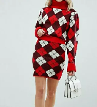 Conjunto jersey y falda rombos rojo y blanco