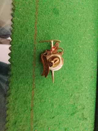 Pin antiguo con cinta y escudo