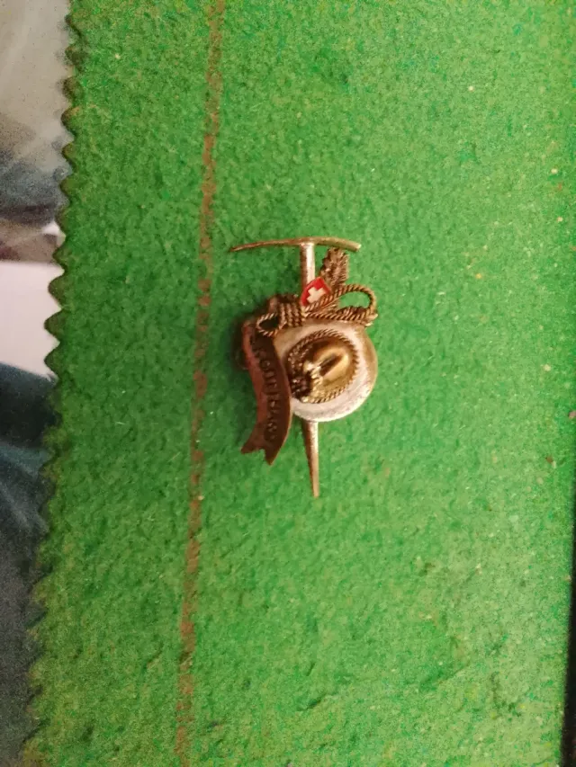 Pin antiguo con cinta y escudo