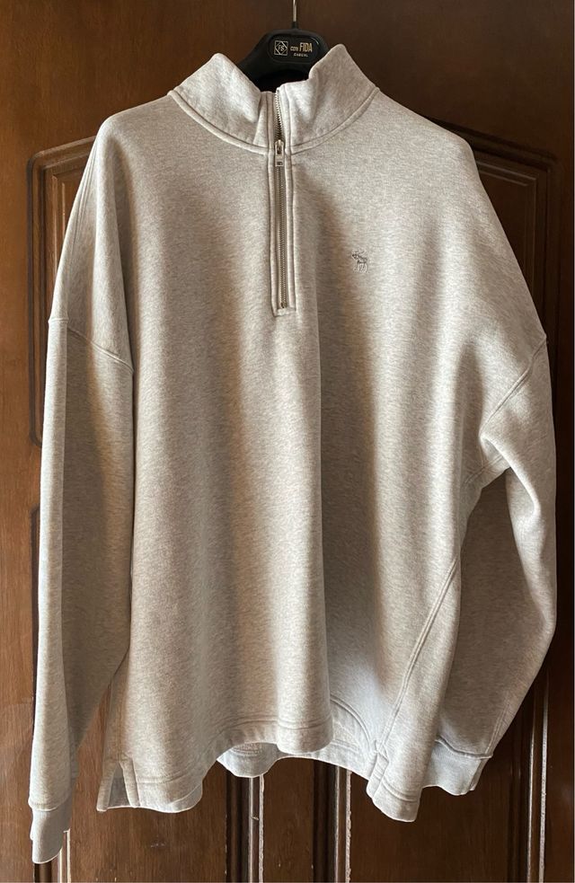 Felpa Abercrombie & Fitch quarter zip grigia
