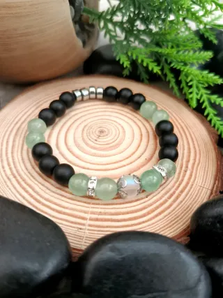 Pulsera elástica piedras negras y verdes
