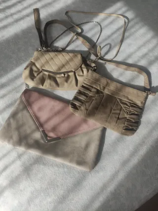 Lote 3 bolsos perfil beige y rosa