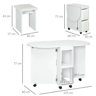 Set da cucina 5 Pezzi, Tavolo pieghevole con 2 rip