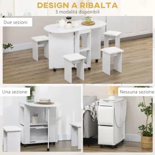 Set da cucina 5 Pezzi, Tavolo pieghevole con 2 rip