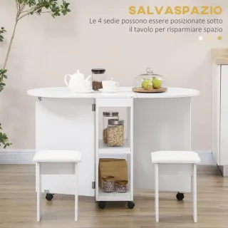 Set da cucina 5 Pezzi, Tavolo pieghevole con 2 rip