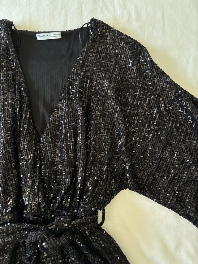 Vestido lentejuelas Pull&Bear negro talla M