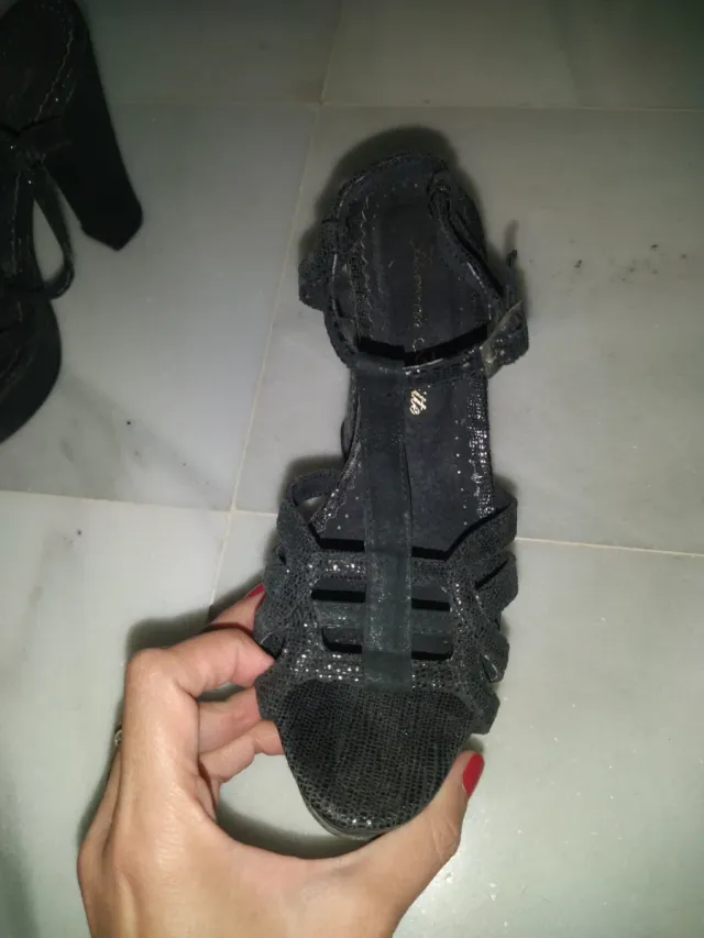 Sandalias de fiesta negras tacón con plataforma
