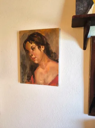 Antigua pintura al óleo sobre lienzo Mujer Gitana