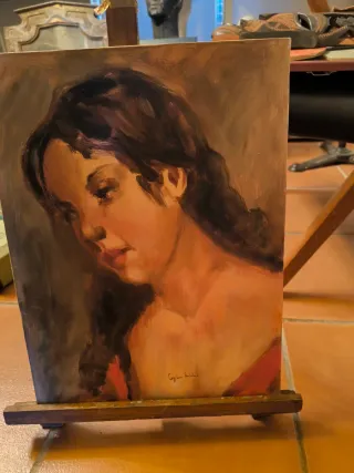 Antigua pintura al óleo sobre lienzo Mujer Gitana