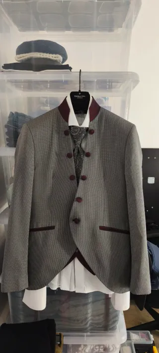 Traje Novio Thomas Pina Gris/Rojo
