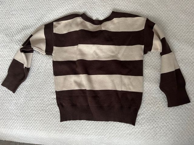 Jersey rayas beige y marrón con lazo