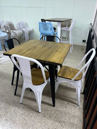 Silla Tolix Negra/ Blanca y Madera