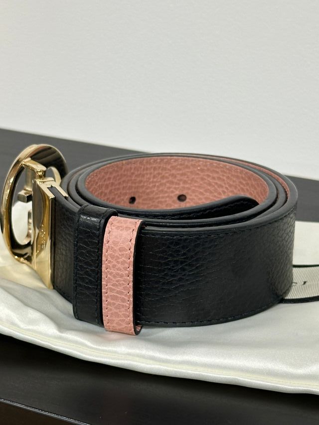 Cintura Gucci Nero e Rosa con Fibbia GG Dorata