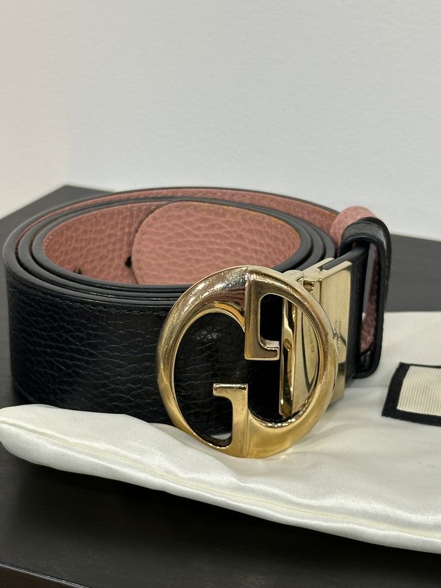 Cintura Gucci Nero e Rosa con Fibbia GG Dorata