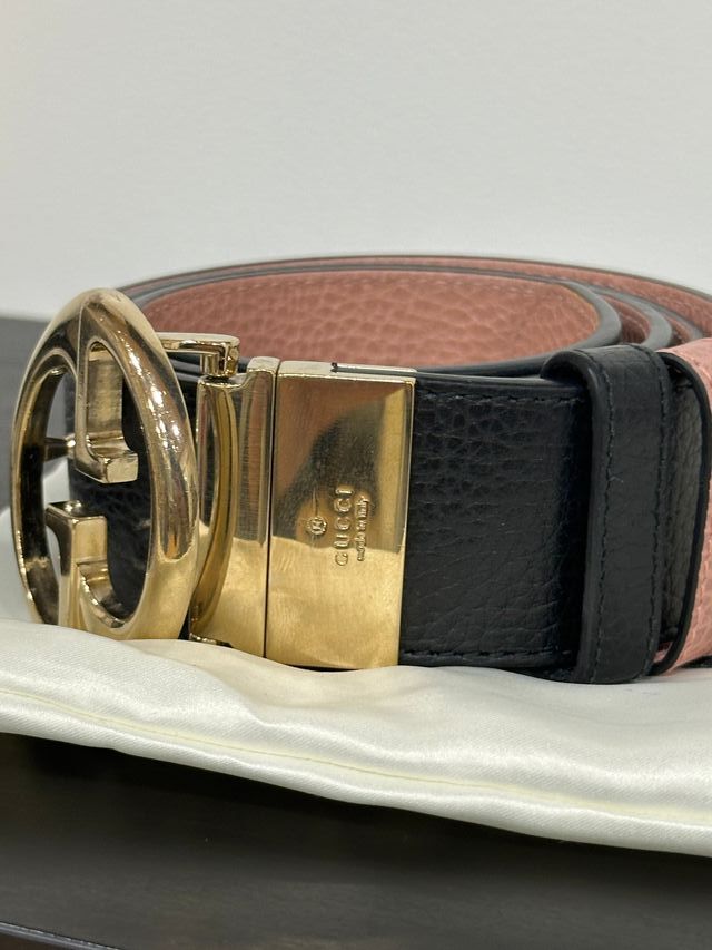 Cintura Gucci Nero e Rosa con Fibbia GG Dorata
