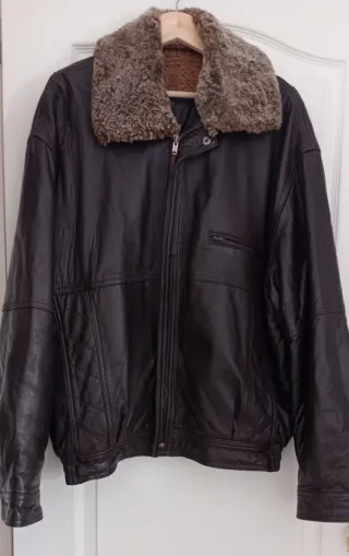 Cazadora de piel marrón vintage T. XXL