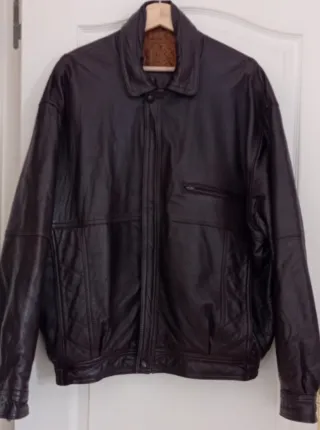 Cazadora de piel marrón vintage T. XXL