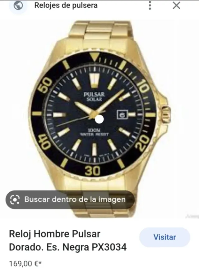 Reloj Pulsar Solar PX3034 Dorado Negro