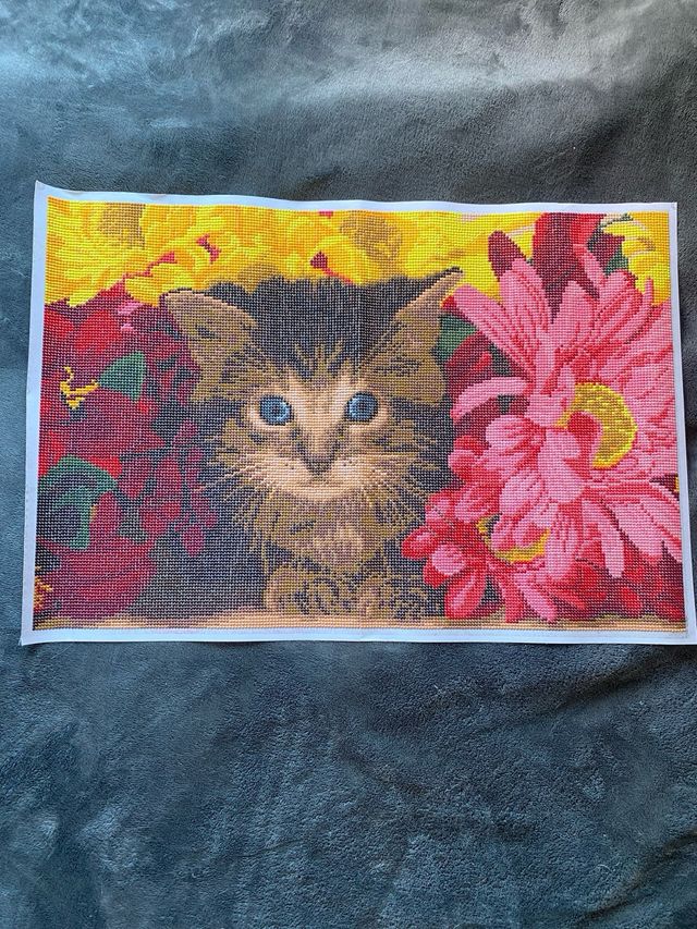 Cuadro Gato con Flores