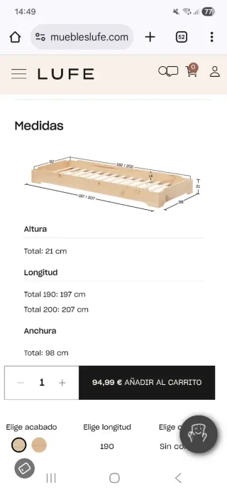 Cama Montessori Madera Mendi Lufe 90x190