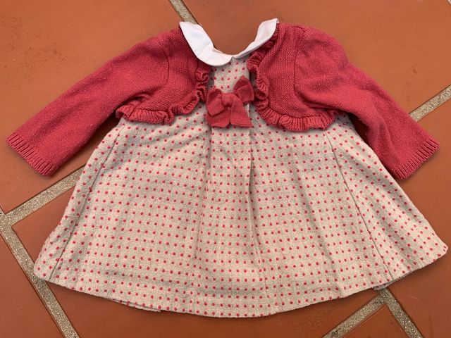 Vestido y rebeca bebé lunares rosa