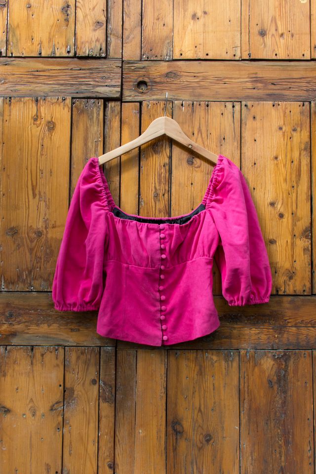 Top Uterqüe Fucsia Manga Abullonada