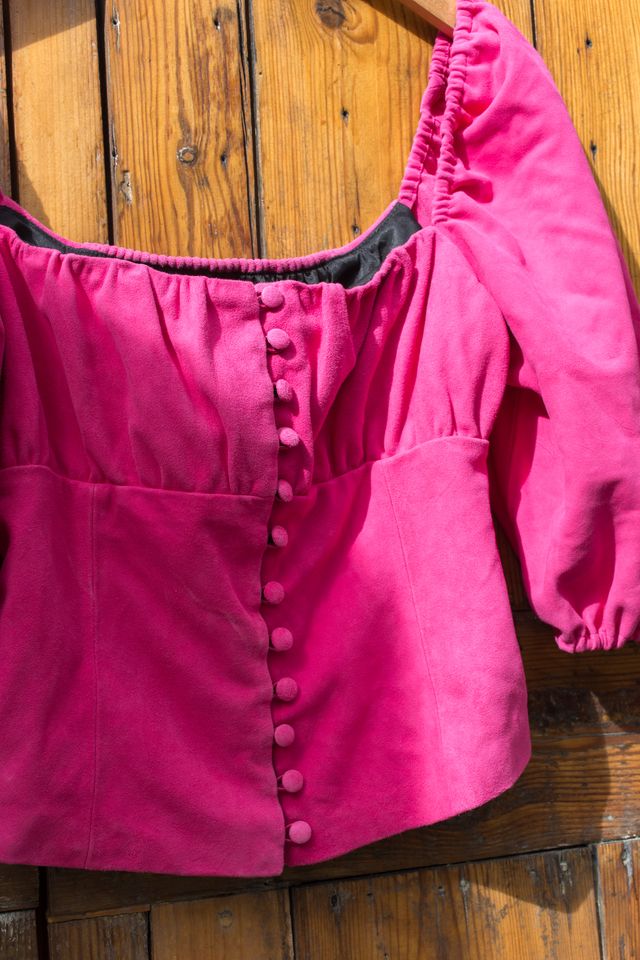 Top Uterqüe Fucsia Manga Abullonada