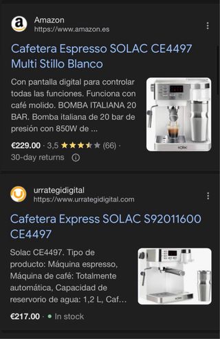 Cafetera barista Solac Espresso CE4497 Blanca