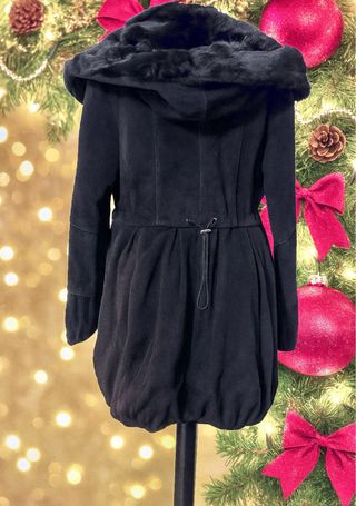 Cappotto vintage montone nero con cappuccio