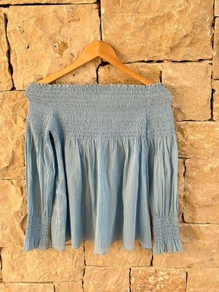 Camisa Maje azul manga larga smock