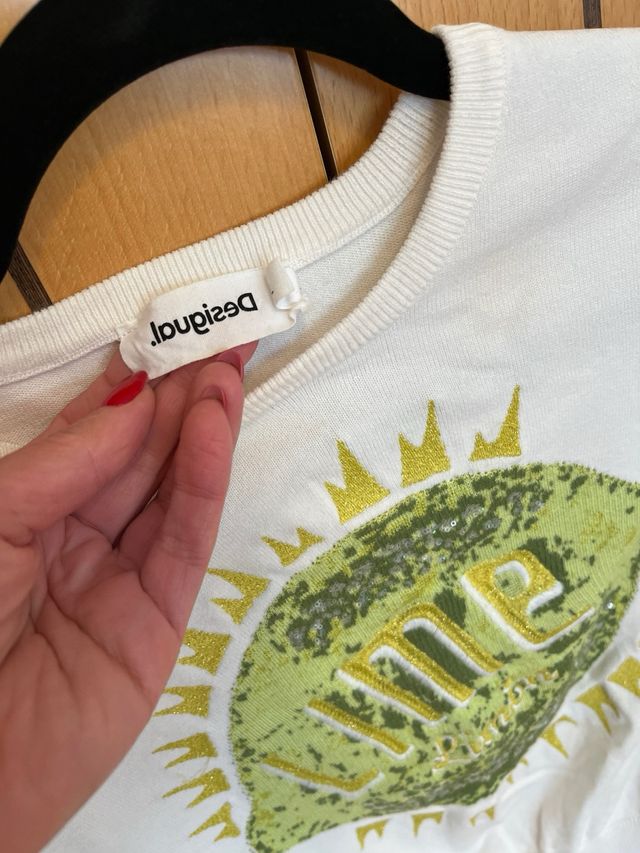 Jersey Desigual con lentejuelas limón