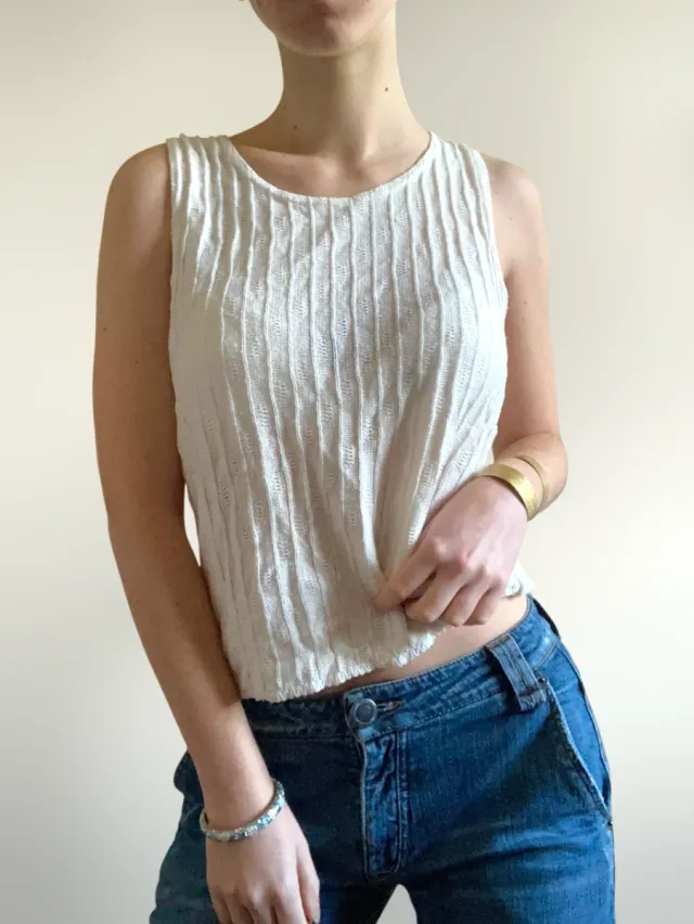 Canotta gilet traforata panna