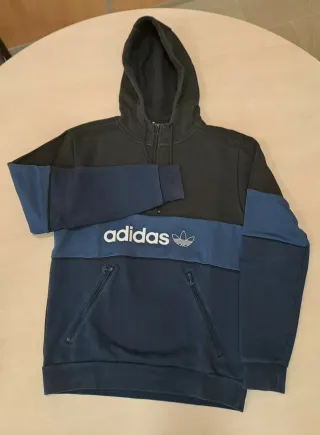 Sudadera Adidas Negra y Azul Media Cremallera