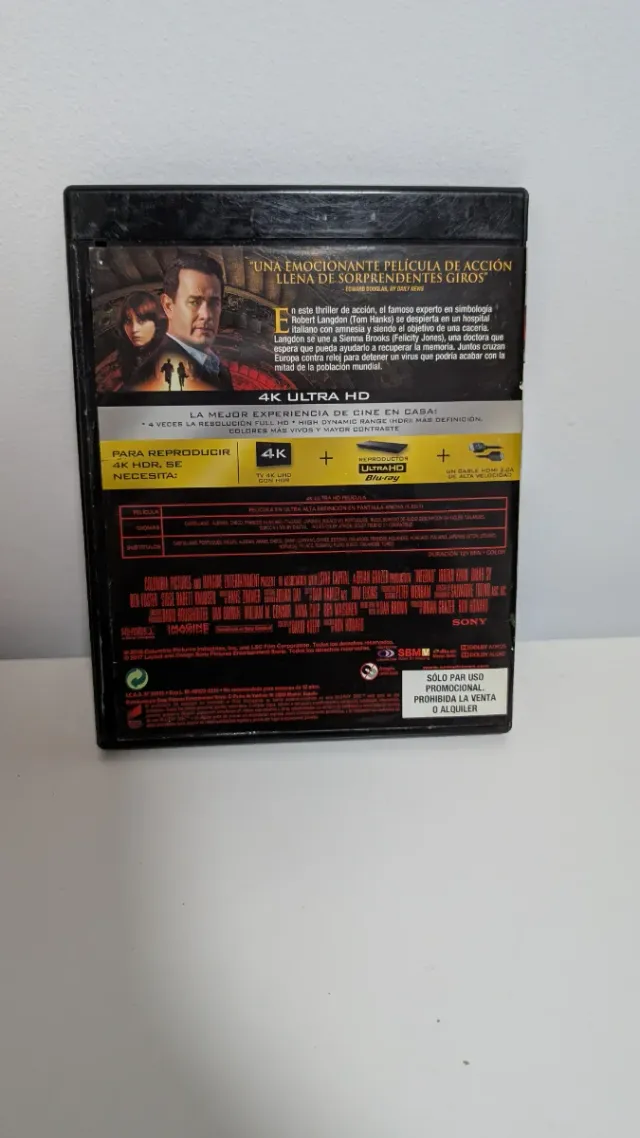 Inferno Blu-ray 4K UHD Tom Hanks Felicity Jones