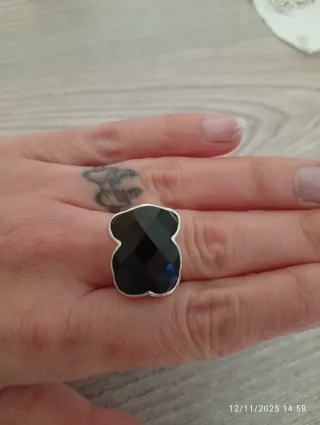 Anillo Tous Oso Negro Plata Recién sacado de pulir