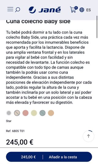 Mini Cuna Jane Babyside colecho + nordico nuevo