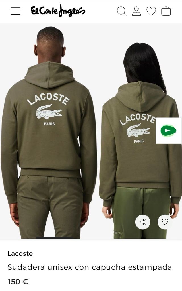Sudadera Lacoste . PVP 150€.