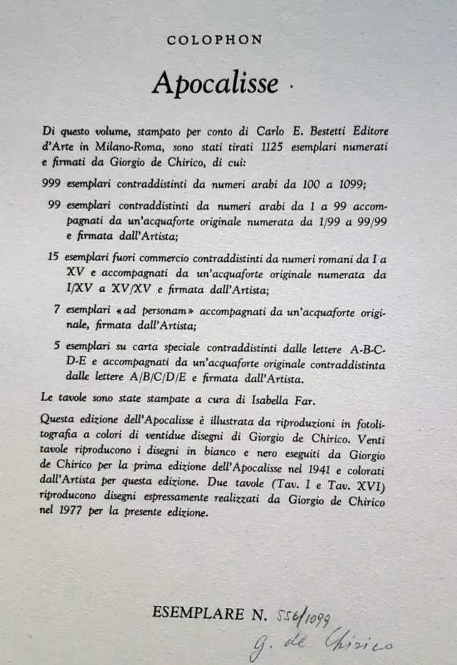 Libro d'arte Apocalisse di De Chirico