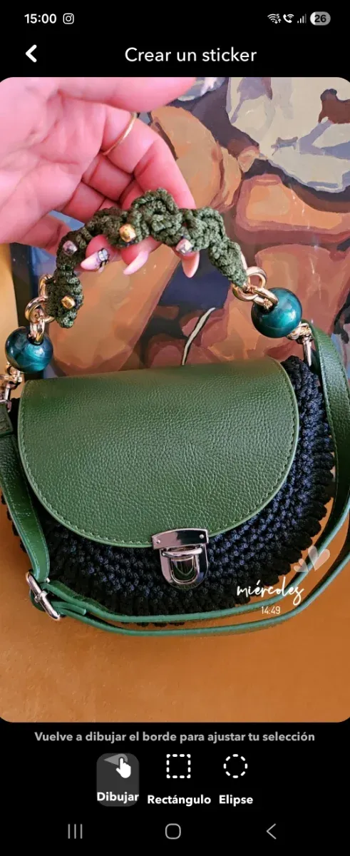 Bolso tejido a mano verde y negro