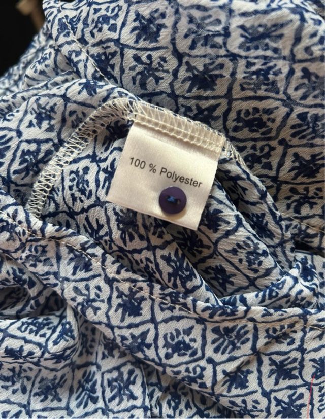 Blusa donna manica lunga fantasia blu/bianca