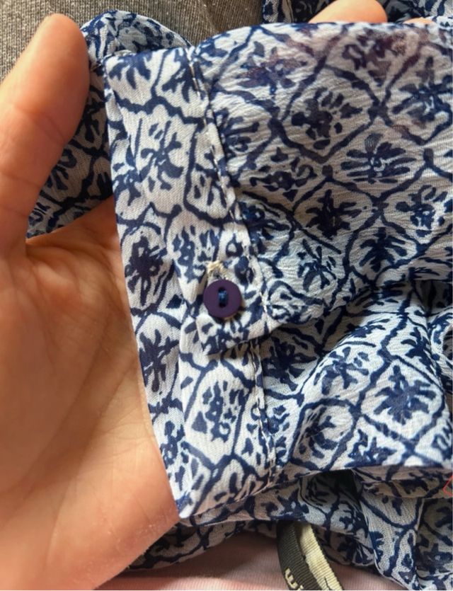 Blusa donna manica lunga fantasia blu/bianca