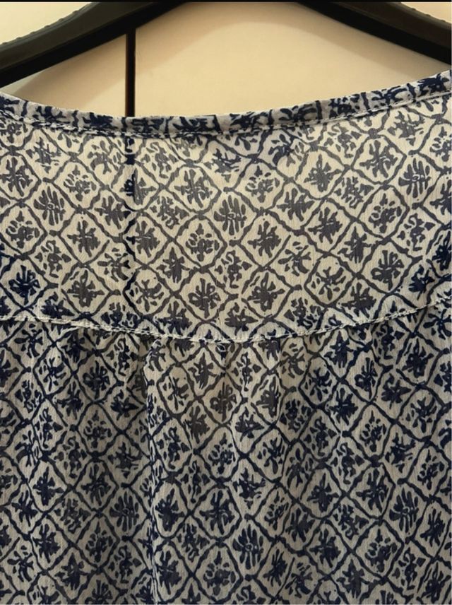 Blusa donna manica lunga fantasia blu/bianca