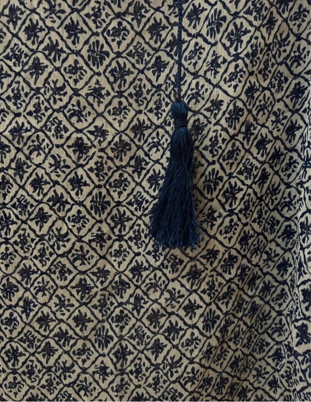 Blusa donna manica lunga fantasia blu/bianca