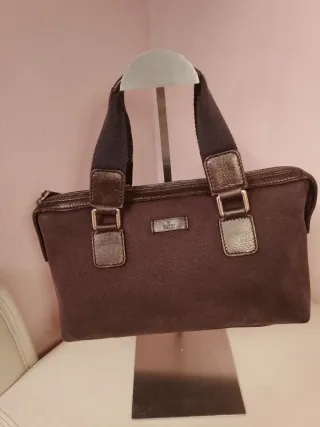Borsa Gucci Bauletto Tessuto Cordura Pelle Marrone