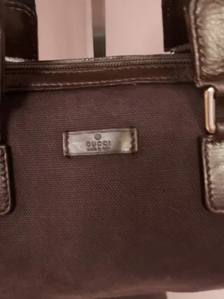 Borsa Gucci Bauletto Tessuto Cordura Pelle Marrone