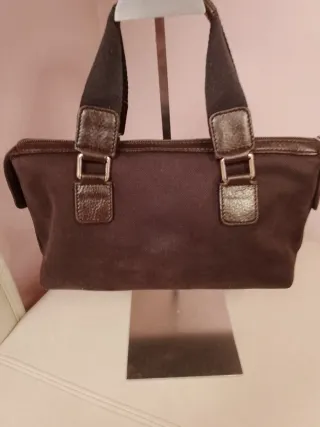Borsa Gucci Bauletto Tessuto Cordura Pelle Marrone