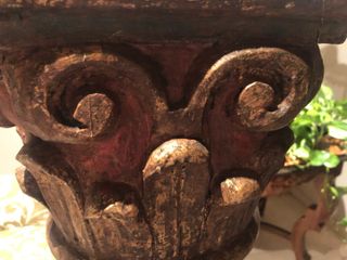 Columna Colonial Antigua Tallada Policromada